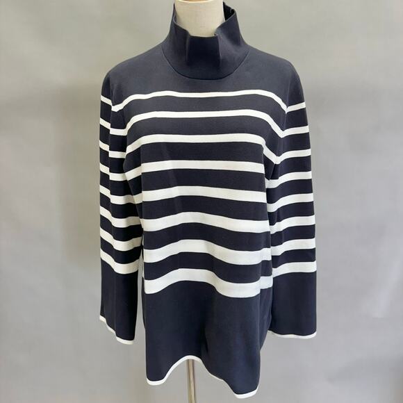 COS High-Neck Striped Knitted Sweater Navy & White Striped Size Medium Maritime - Picture 1 of 14